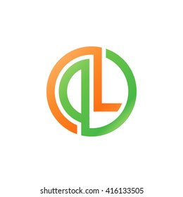 DL initial letters linked circle logo orange green
