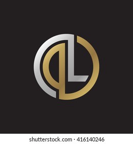 DL initial letters linked circle elegant logo golden silver black background