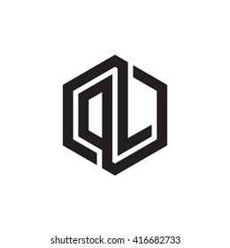 DL initial letters loop linked hexagon monogram logo