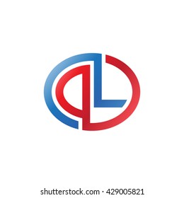 DL initial letters looping linked ellipse logo red blue