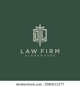 DL initial monogram for law firm with sword and shield logo image