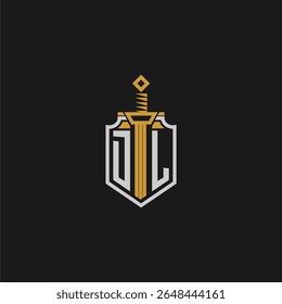 Monograma inicial DL para imagem de escudo e espada