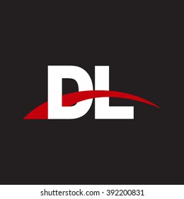DL initial overlapping swoosh letter logo white red black background
