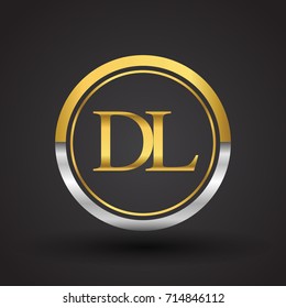 DL Letter logo in a circle, gold and silver colored. Vector design template elements for your business or company identity.