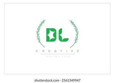 DL letters eco logo with leaf. Fresh nature and healthy leaf logo design.