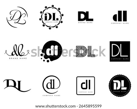DL logo company template. Letter d and l logotype. Set different classic serif lettering and modern bold text with design elements. Initial font typography. Collection trendy business identity.