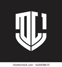 DL Logo monogram with emblem shield shape design isolated on black background