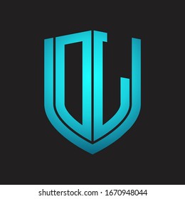 DL Logo monogram with emblem shield design isolated with blue colors on black background