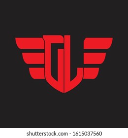 DL Logo monogram with emblem and wings element design template on red colors