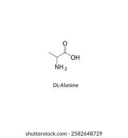 DL-Alanine skeletal structure.Alkaloid compound schematic illustration. Simple diagram, chemical structure.