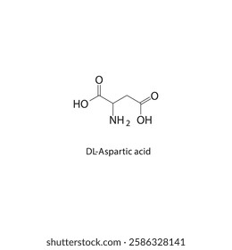 DL-Aspartic acid skeletal structure.Amino Acid compound schematic illustration. Simple diagram, chemical formula.