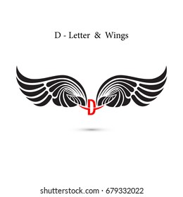 D-letter sign and angel wings.Monogram wing logo mockup.Classic emblem.Elegant dynamic alphabet letters with wings.Creative design element.Corporate branding identity.Vector illustration.