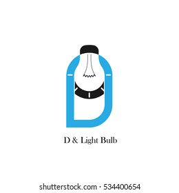 D-letter/alphabet icon and light bulb abstract logo design vector template.Corporate business logotype idea concept.Vector illustration