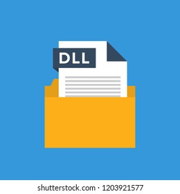 DLL Document File Format Flat Icon. Vector Illustration. File in a Folder