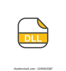 DLL File Extension, Rounded Square Icon with Text - Format Extension Icon Vector Illustration.