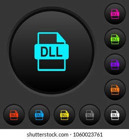 DLL file format dark push buttons with vivid color icons on dark grey background