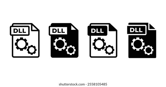 Dll file format icon symbol vector design simple black white color illustration collection sets