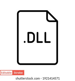 DLL file format line icon. Linear style sign for mobile concept and web design. Simple outline symbol. Vector illustration isolated on white background. Editable stroke EPS 10.