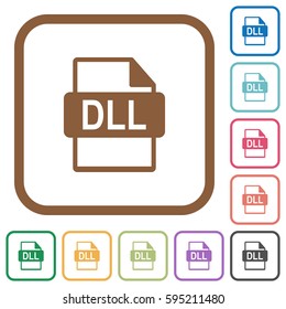 DLL file format simple icons in color rounded square frames on white background