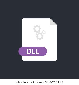 Dll file icon. Dynamic Link Library format file. Gears icon. Vector