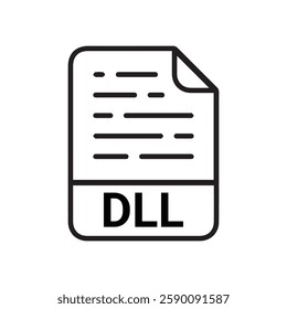 DLL file icon set. DLL file type symbol. File DLL format icon in black filled and outlined style isolated on transparent background.