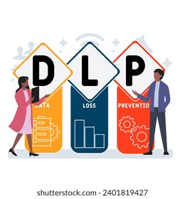 DLP - Acrónimo de prevención de pérdida de datos. fondo de concepto de negocio. concepto de ilustración vectorial con palabras clave e iconos. ilustración con icono