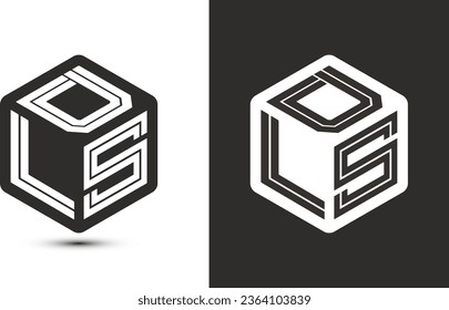 DLS letter logo design with illustrator cube logo, vector logo modern alphabet font overlap style. Premium Business logo icon. White color on black background