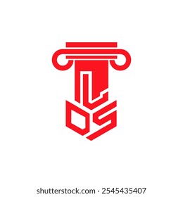 Diseño de monograma de la letra del logotipo de DLS y pilares de la justicia en el fondo blanco.