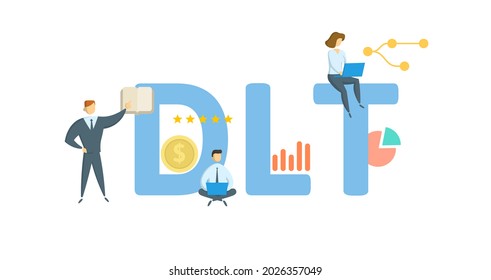 DLT, Daily letter telegram. Concept with keyword, people and icons. Flat vector illustration. Isolated on white.