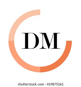 DM black letters , modern type of font , tree orange colors , simply alphabet like design identity 