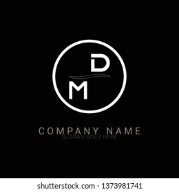 DM Circle Framed Letter Logo Design Vector with Black and White Colors.