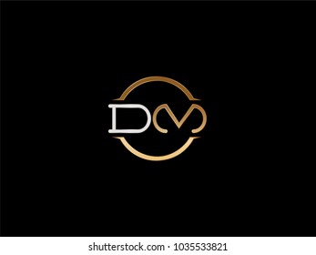 DM circle Shape Letter logo Design in silver gold color

