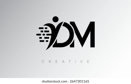 DM Creative Digital Monogram Logo – Futuristic Letter mark Design Featuring Human Shape, Pixel Motion and Minimal Tech Style for Innovative Branding Identity