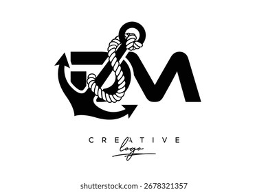 DM Creative Monogram Latte Logo mit Anker und Seildesign