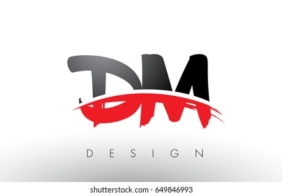DM D M Brush Logo Letters Design with Red and Black Colors and Brush Letter Concept.