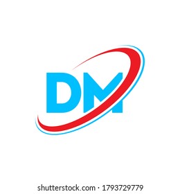 DM D M letter logo design. Initial letter DM linked circle uppercase monogram logo red and blue. DM logo, D M design. dm, d m