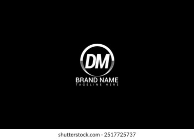 Design do logotipo da letra DM D M. Letra inicial DM ligada círculo maiúsculo logotipo monograma azul e branco. Logotipo DM, D M design. DM, D M