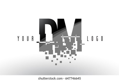 DM D M Pixel Letter Logo with Digital Shattered Black Squares. Creative Letters Vector Illustration.