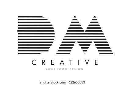 DM D M Zebra Letter Logo Design with Black and White Stripes Vector