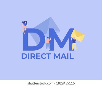 ilustración de correo directo de DM. Guiones gráficos digitales e interfaces de monitoreo de negocios programación y codificación tecnologías de desarrollo de aplicaciones en línea y aplicaciones vectoriales de software web.