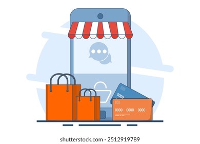 DM or Direct Message Concept for Business. Online Shopping and Digital Marketing Social Selling. Social networks and thoughts about writing direct messages. Flat vector illustration on the background.