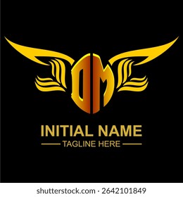 DM Golden Wing Emblem Logo with elegant gold wings, sleek and modern design. Ideal for branding, creative projects, luxury businesses, or artistic ventures.