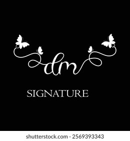 DM Handwritten initial letter, DM simple signature vector logo with butterfly shape variation, beauty, photography letter logo design . D M
