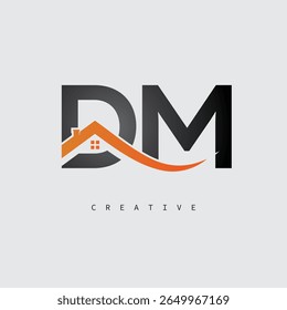 DM House Letter Logo – Creative Real Estate Monogram with Roof Shape and Home Icon for Property, Architecture and Modern Branding Identity
