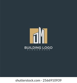 DM initial letter building logo for real estate with square design