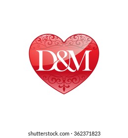 D&M initial letter couple logo with ornament heart shape