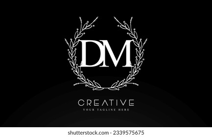 DM initial letters logo design template  with flower circle