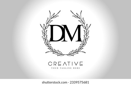 Plantilla de diseño de logotipo de letras iniciales DM con círculo de flores