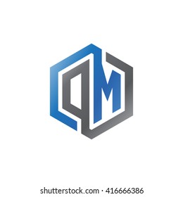 DM initial letters loop linked hexagon logo black gray blue