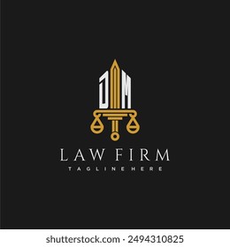 DM initial monogram for lawfirm logo with sword and scale
